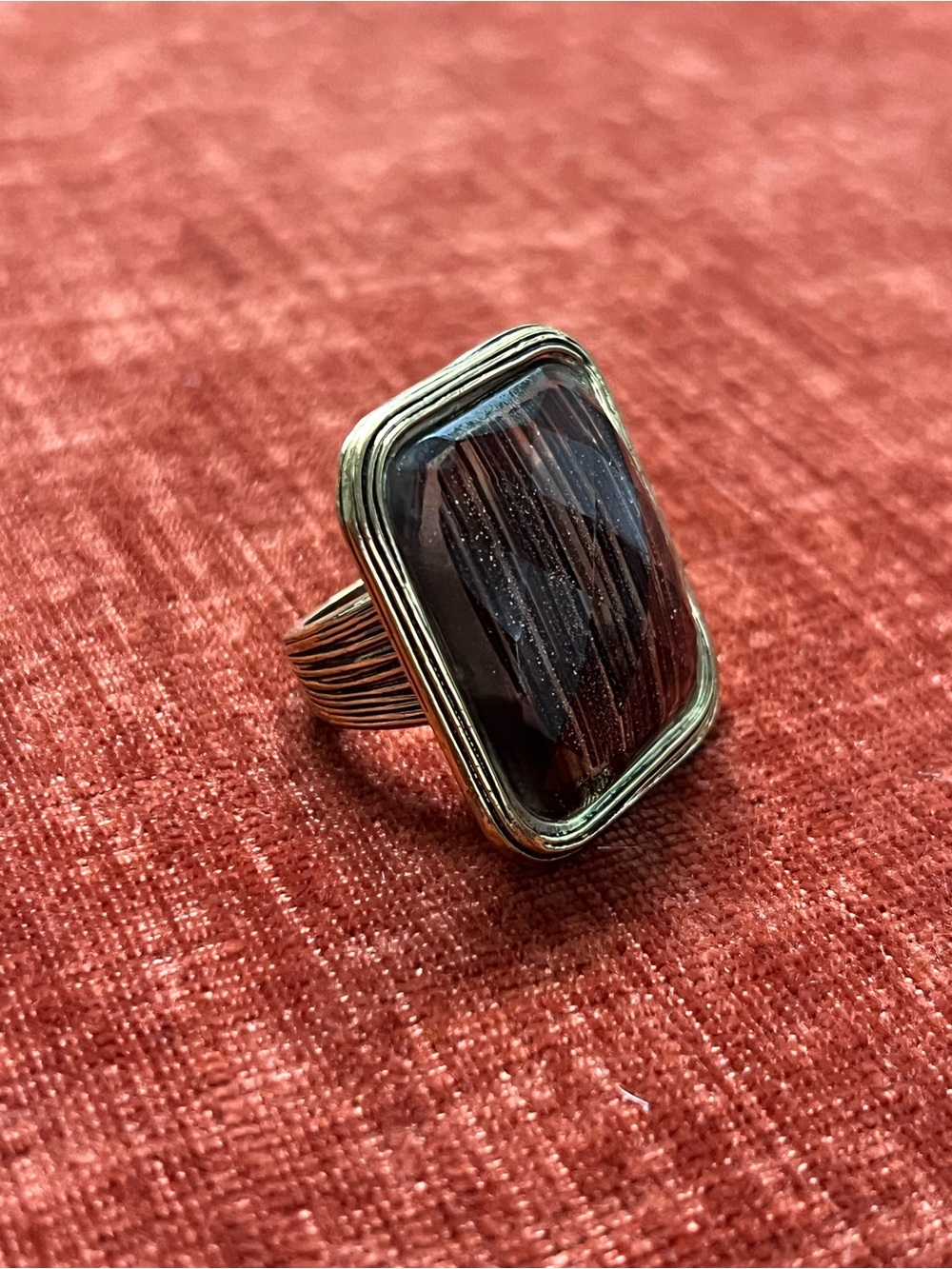 Gold-Tone Black Rectangular Statement Ring